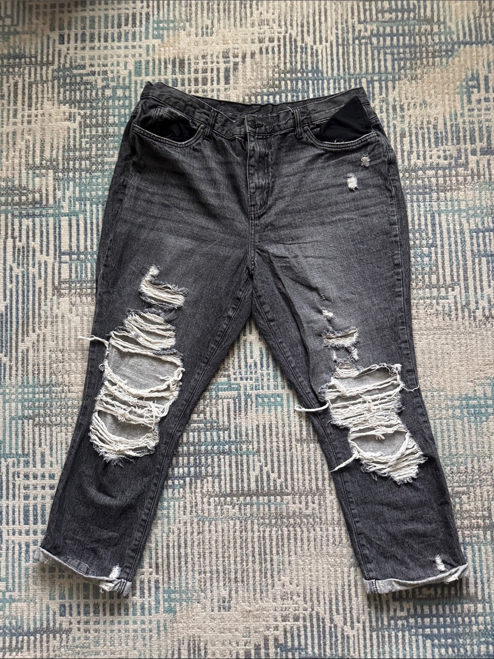 VENUS Distressed Boyfriend Jeans - Charcoal Black